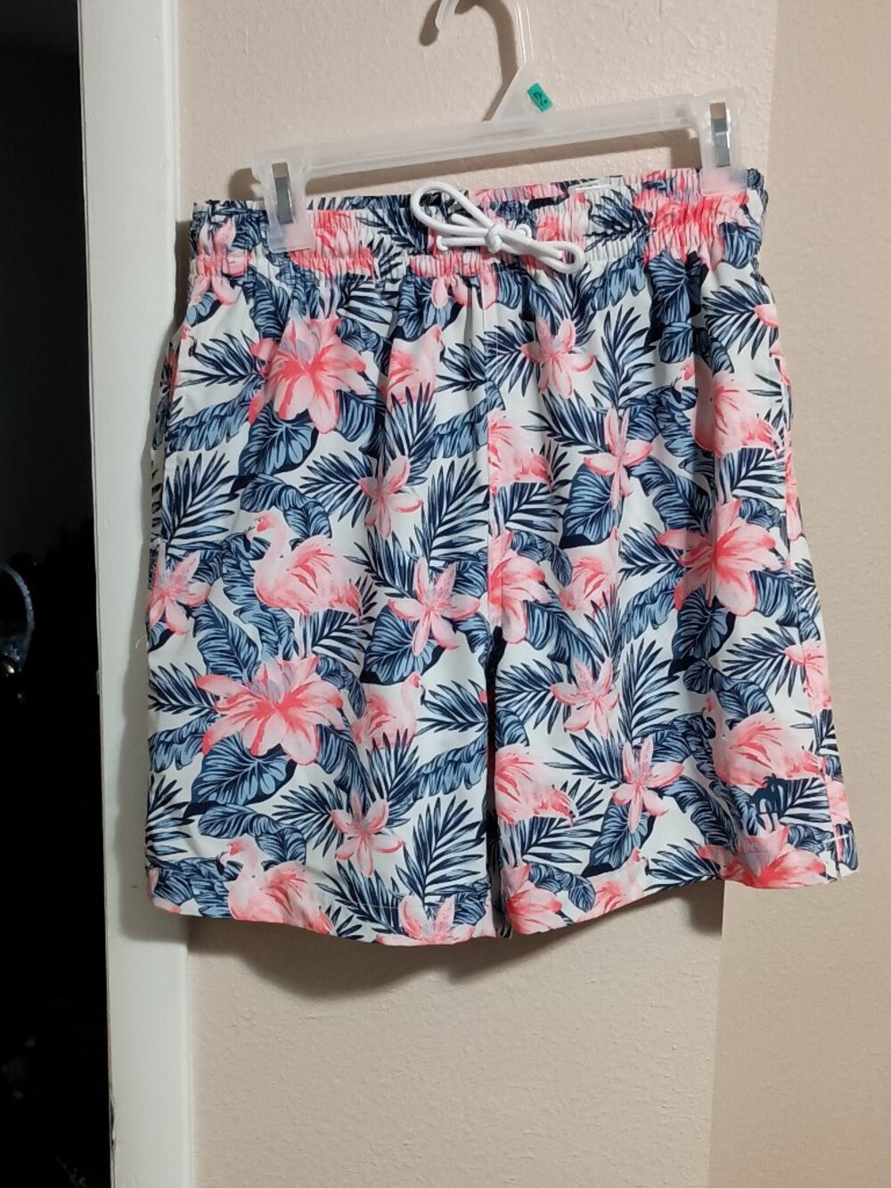 Caribbean Joe Mens Swim Trunks Pink Tropical Floral Pattern Size Medium